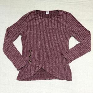 XIEERDUO Women's M Mauve Rib Knit Faux Wrap Button Accent Top